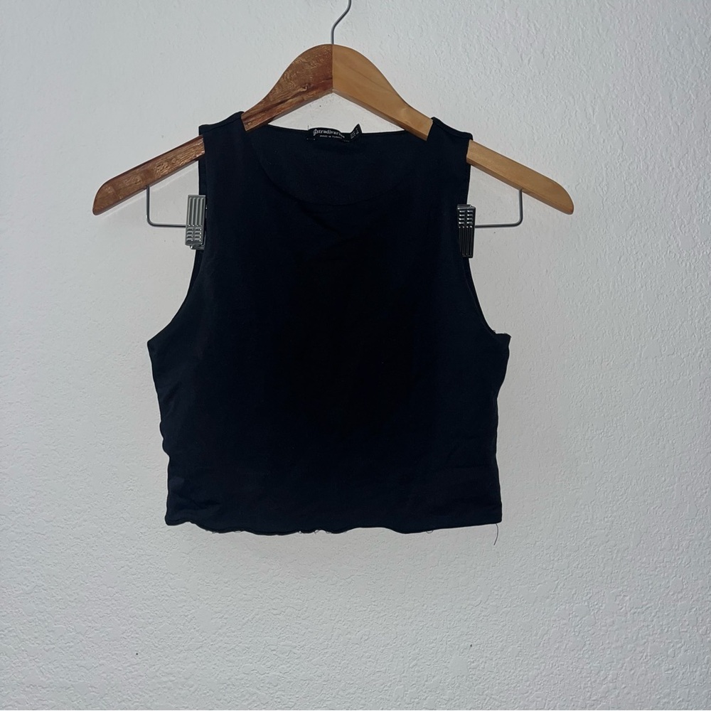 Stradivarius Black Sleeveless Fitted Crop Top